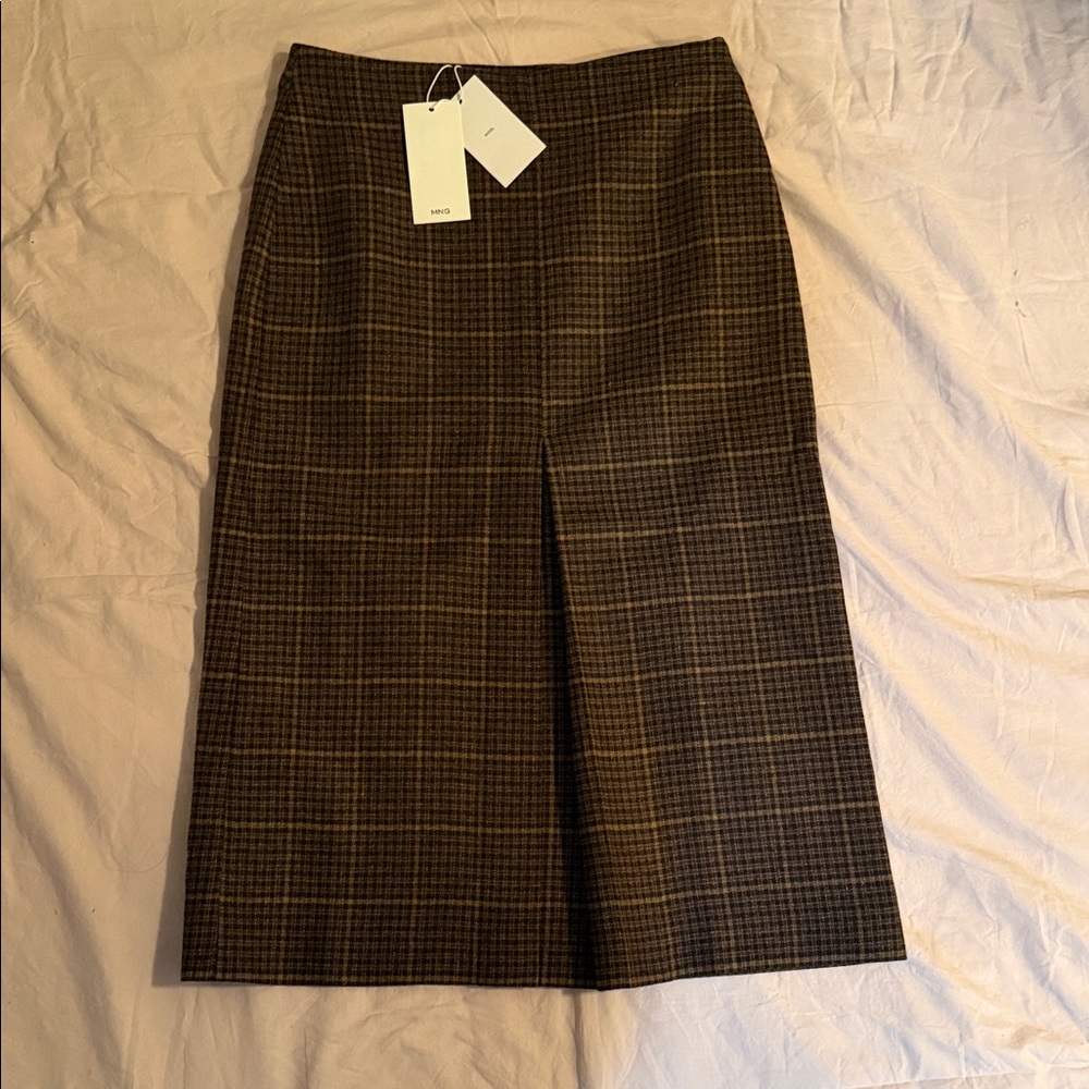 Mango Brown Checkered Pencil Skirt